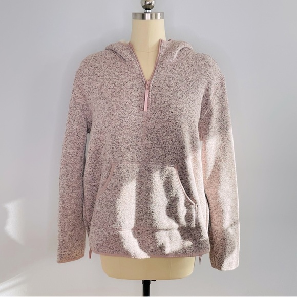 Thread & Supply Sherpa Lined Hooded Pullover Quarter Zip Top- Pink- Size Large - Picture 1 of 9